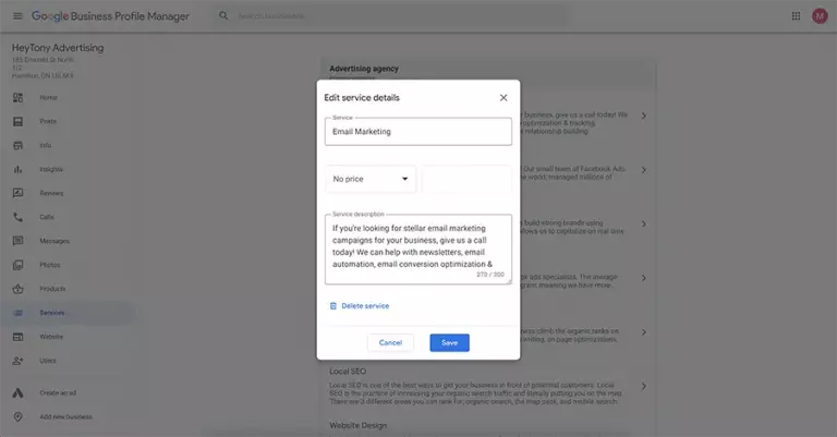 google my business service descriptions