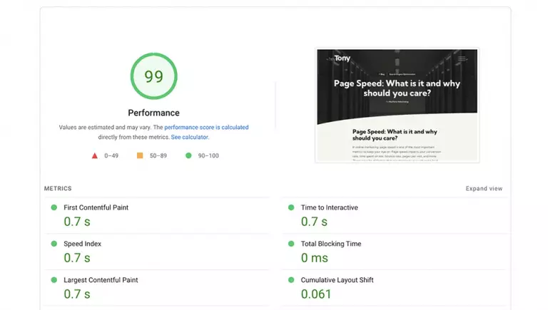 website page speed