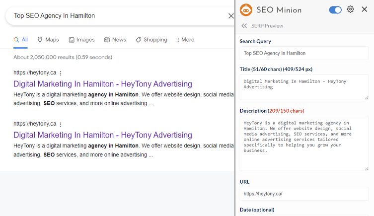SERP preview for top seo agency in hamilton
