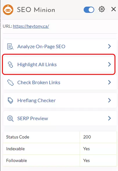 seo minion highlight all links