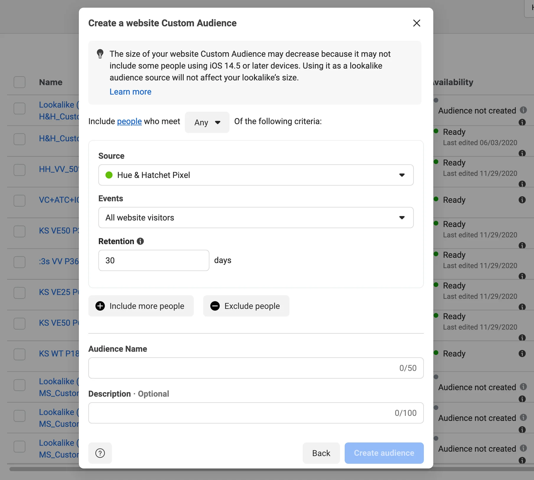 custom website audience for facebook website audience filtering for facebook