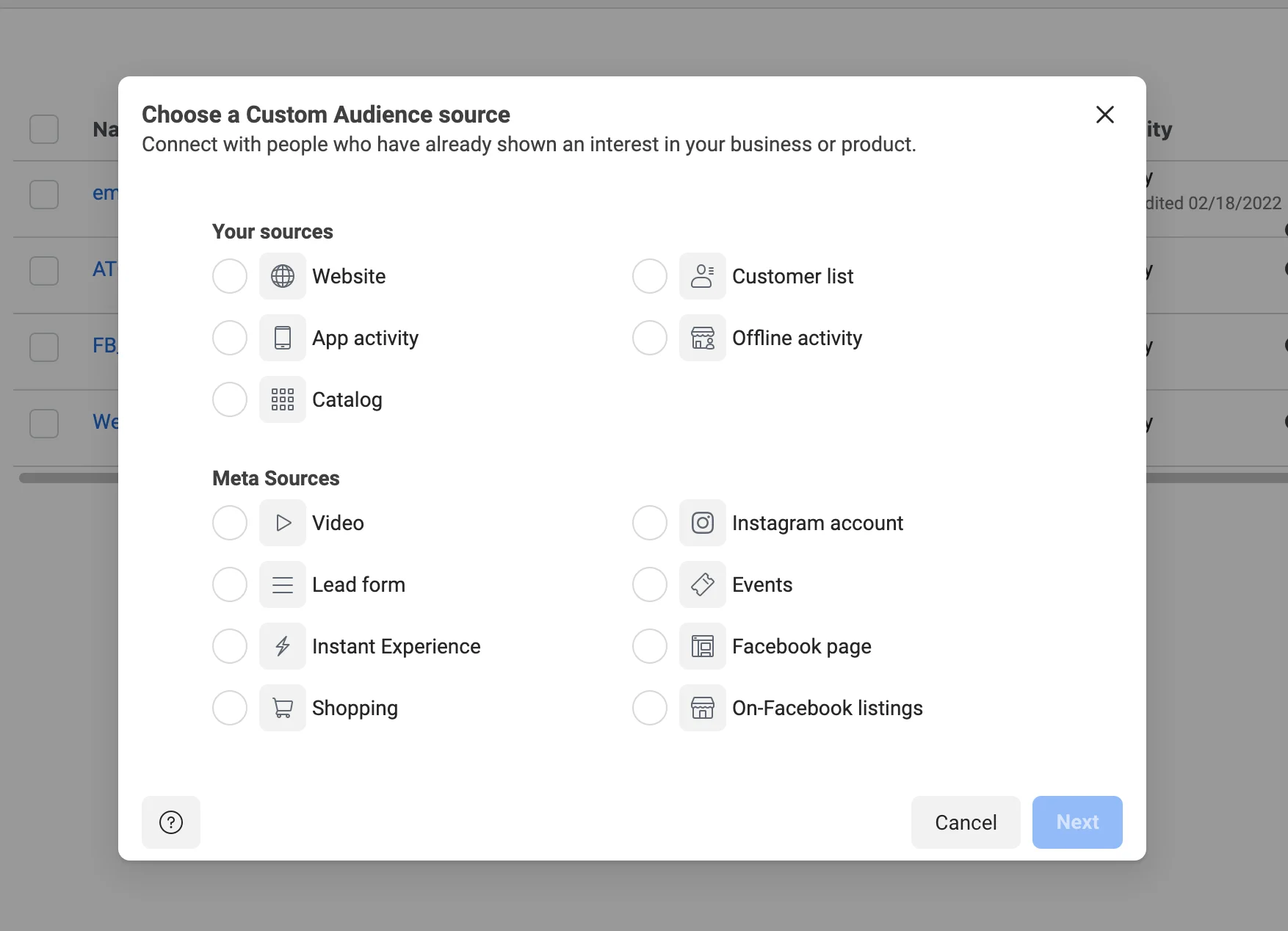 facebook custom audience source facebook audience sources