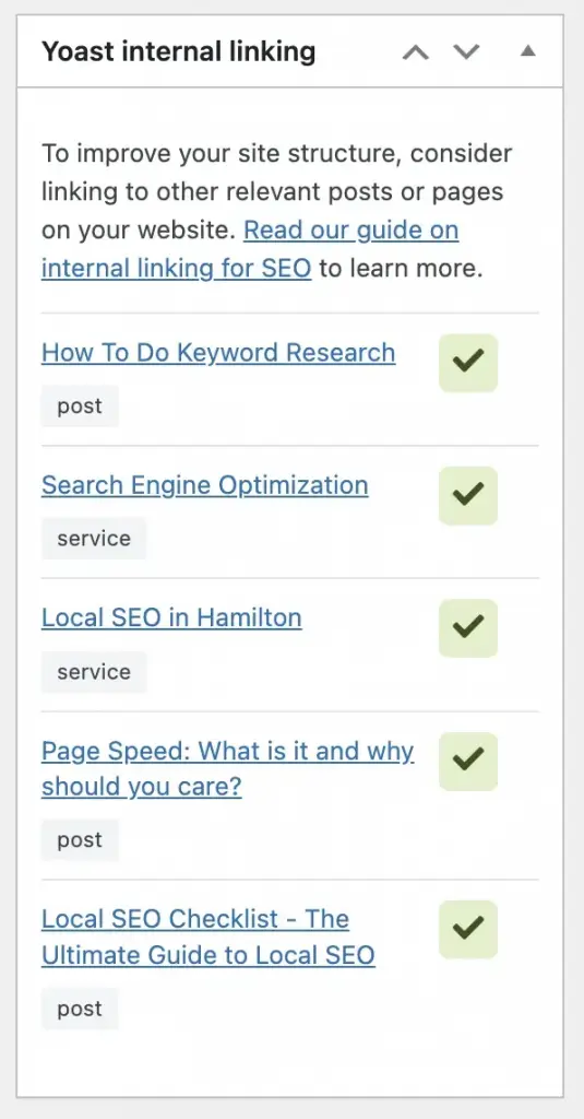 internal linking strategy - yoast