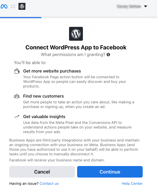 Facebook permissions setup