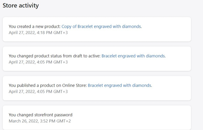 Shopify Activity Logs