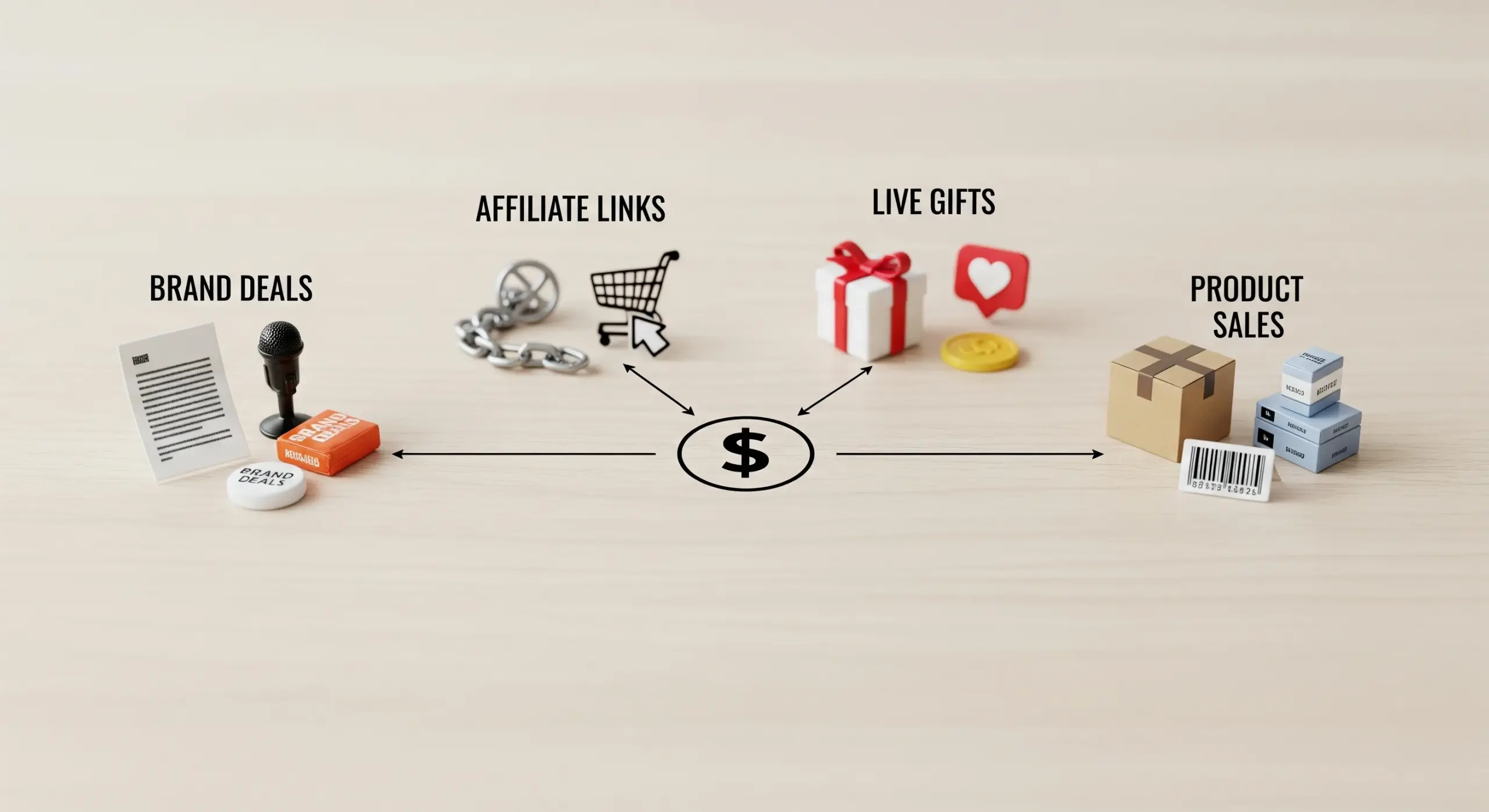 A photo of an infographic answering can you make money on TikTok in Canada by showing revenue options like brand deals, affiliate links, live gifts, and product sales.