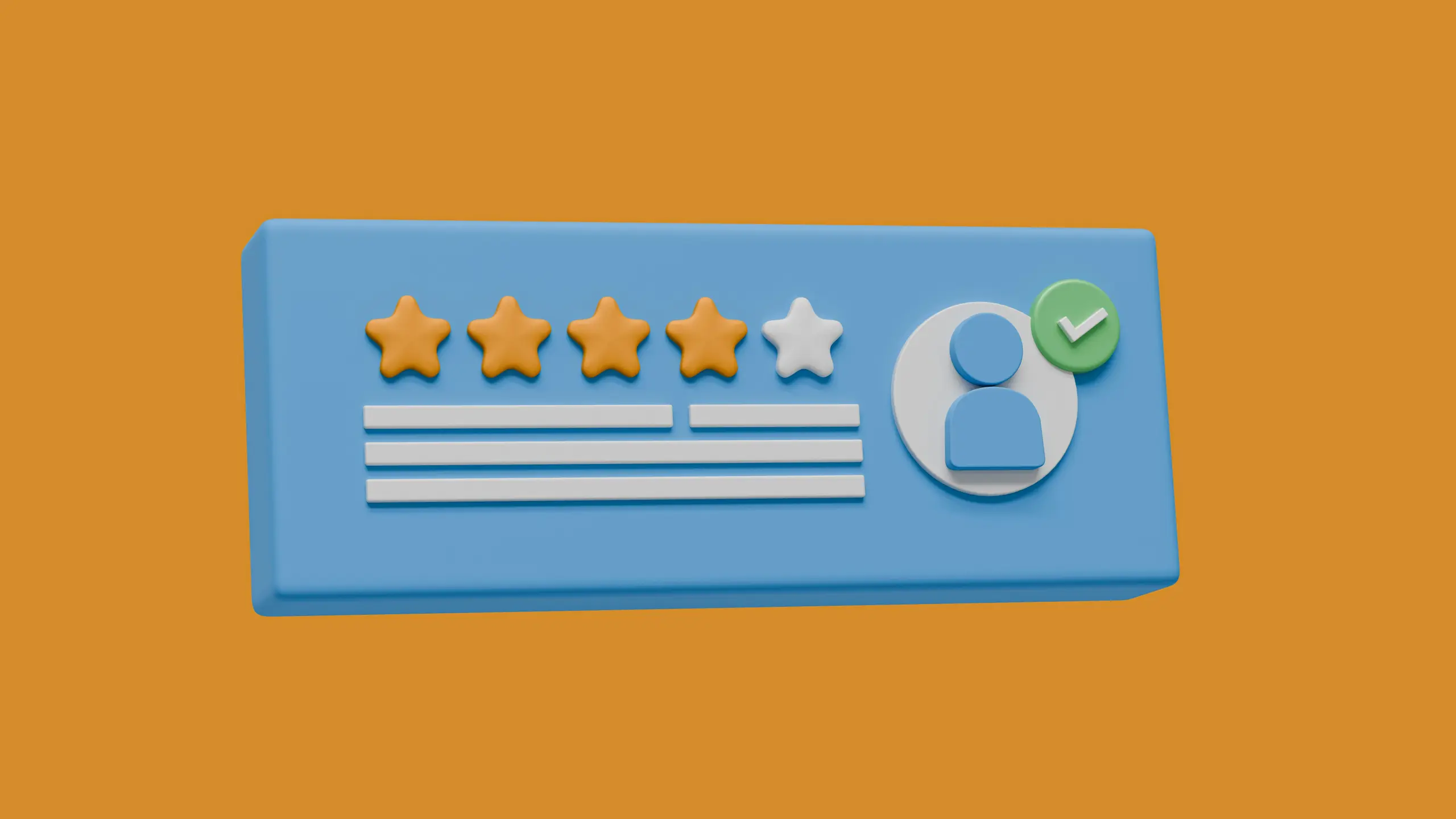 Blue box with a four star rating next to a verified profile picture