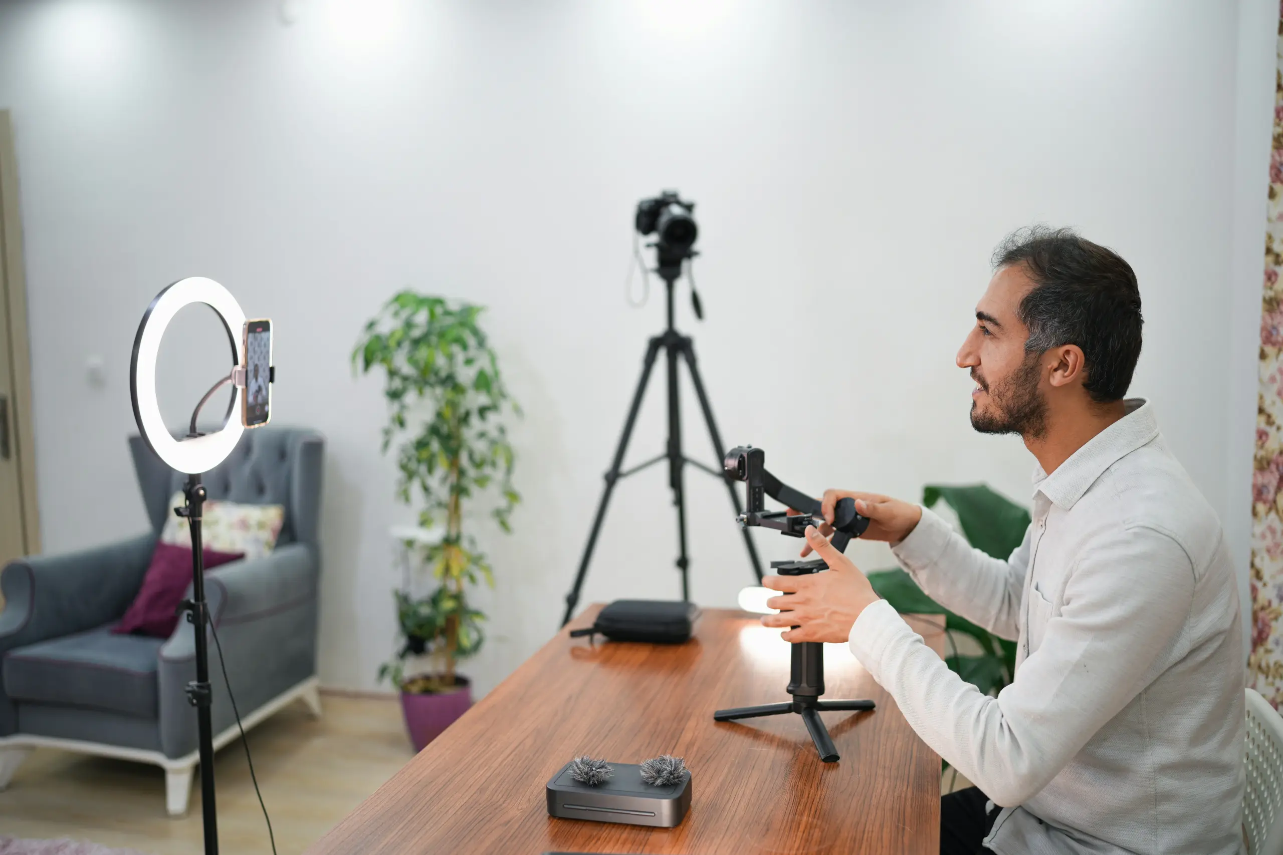 Content creator filming video for push strategy marketing campaign