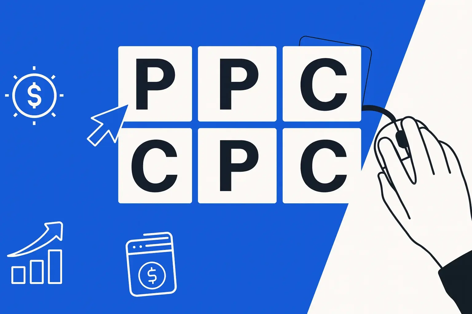 Illustration comparing ppc and cpc with mouse click icons