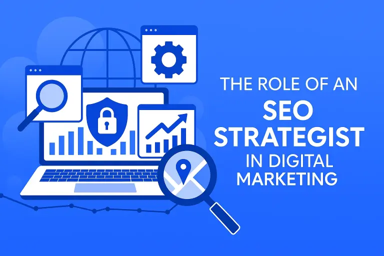 Graphic of the SEO strategist blog title card with blue visuals