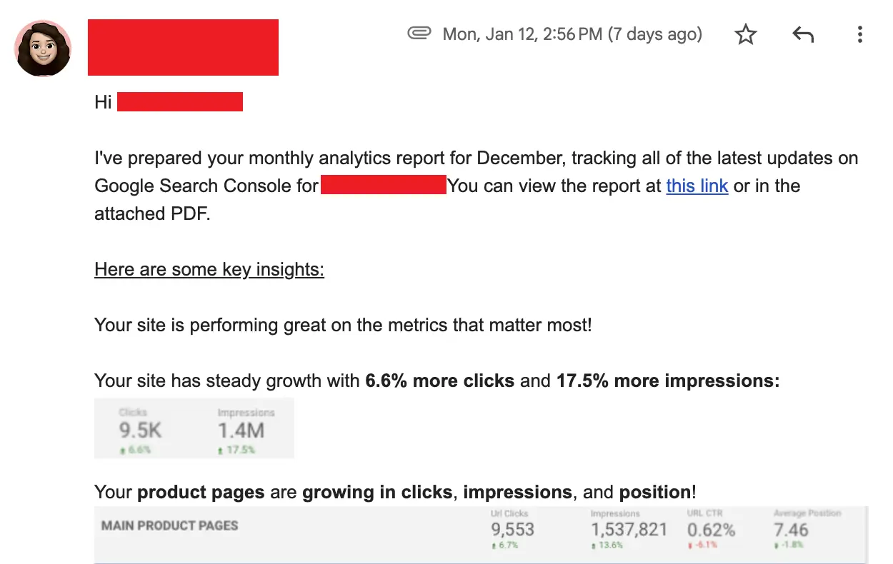 monthly seo analytics report email