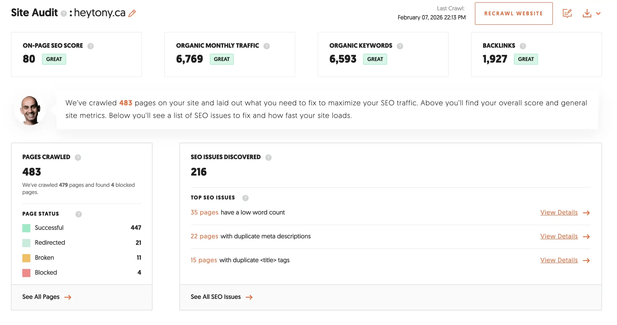 Site auditing ubersuggest