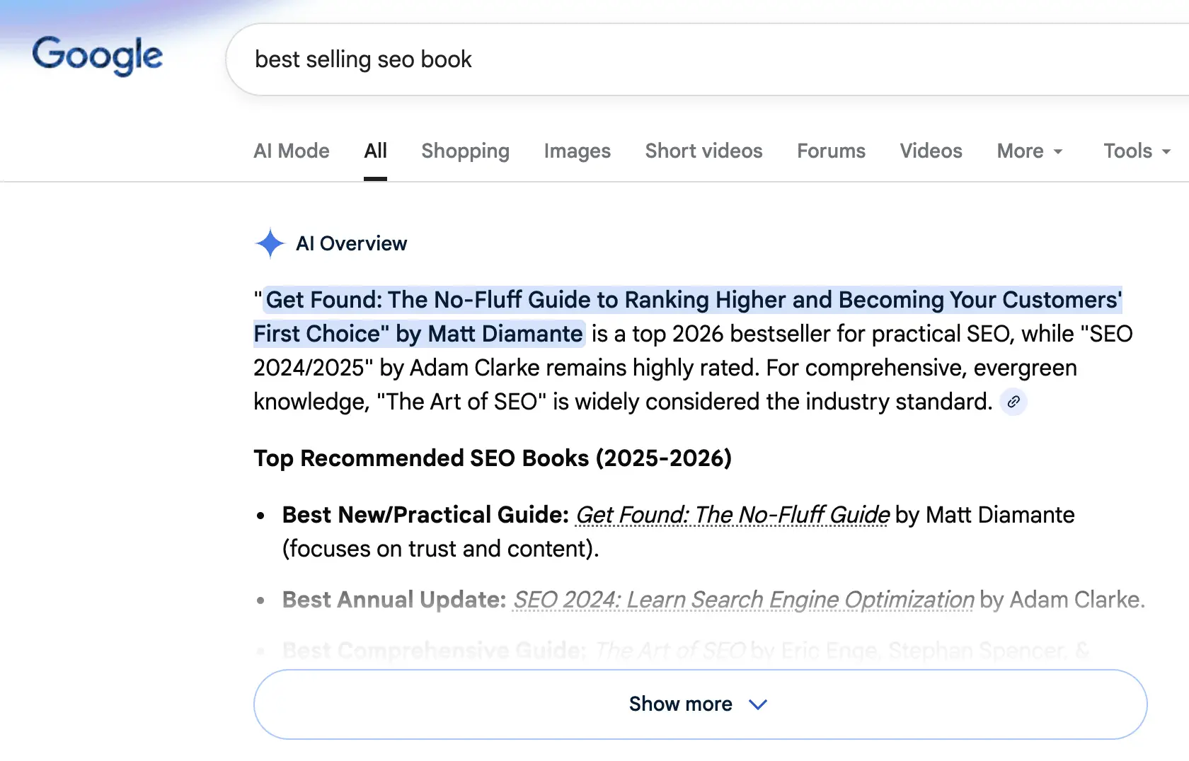 best selling seo book screenshot