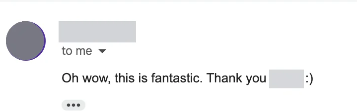 Picture of a positive client feedback email screenshot